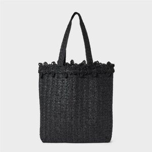 A NEW DAY NWT large floral print straw tote bag -black